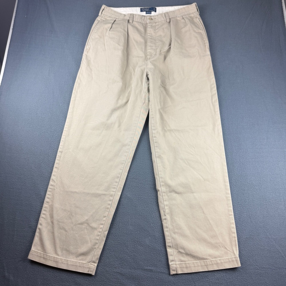 Vintage Polo Ralph Lauren Andrew Pants Men's 34x30 Beige Double Pleated Chino